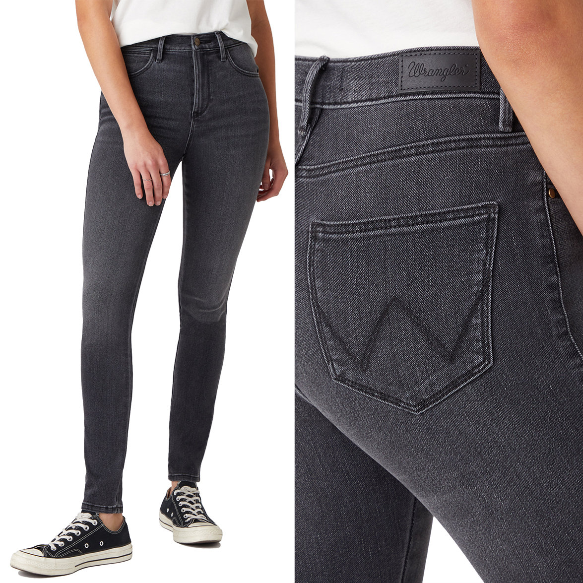 Wrangler High Rise Skinny Stor Szare Rurki W26 L32