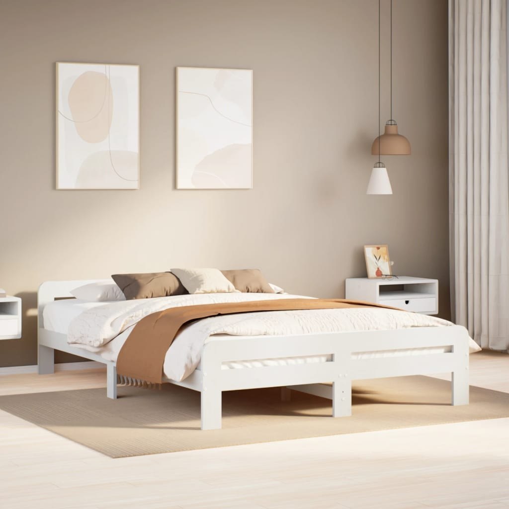 Rama łóżka bez materaca, biała, 150x200 cm, lite drewno sosnowe Lumarko!