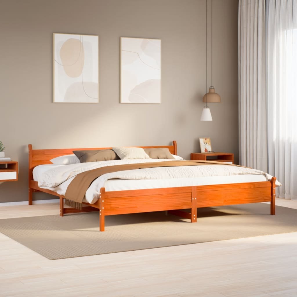 Łóżko bez materaca, woskowy brąz, 200x200 cm, drewno sosnowe Lumarko!
