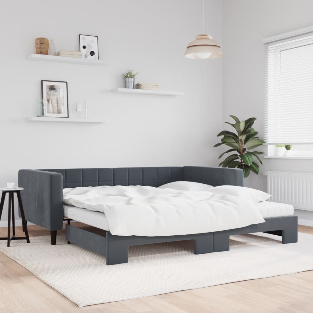 Sofa rozsuwana z materacami, ciemnoszara, 100x200 cm, aksamit Lumarko!