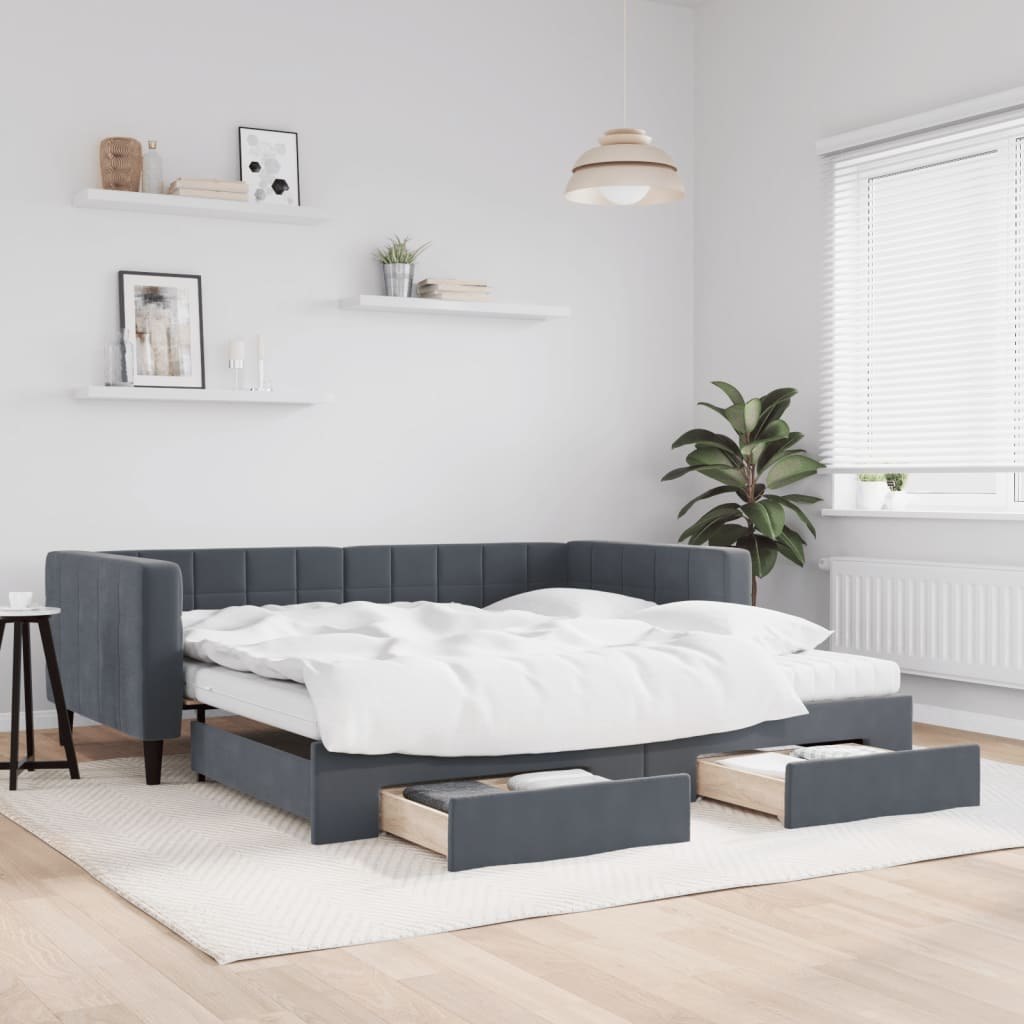 Sofa rozsuwana z szufladami, ciemnoszara, 100x200 cm, aksamit Lumarko!