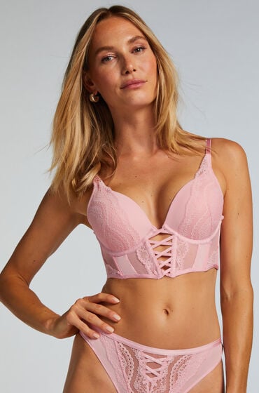 Hunkemöller Usztywniany długi biustonosz push-up z fiszbinami Selina Różowy