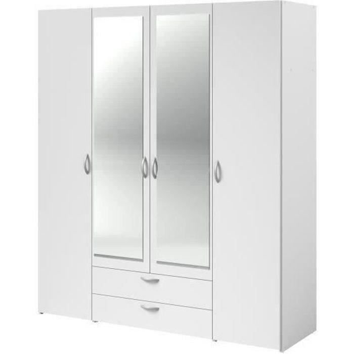 Szafa VARIA - Dekor biały - 4 drzwi skrzydłowe + 2 lustra + 2 szuflady - dł. 160 x wys. 185 x gł. 51 cm - PARISOT