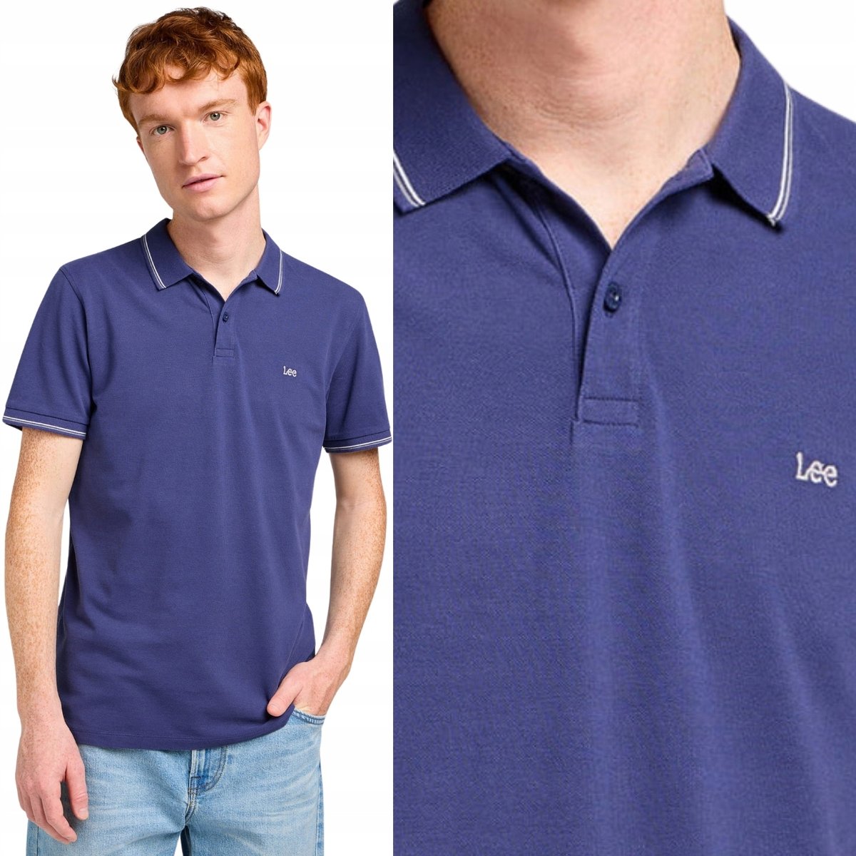 Lee PIQUE POLO Medieval Blue GRANATOWA POLÓWKA LOGO BAWEŁNA REGULAR FIT XXL