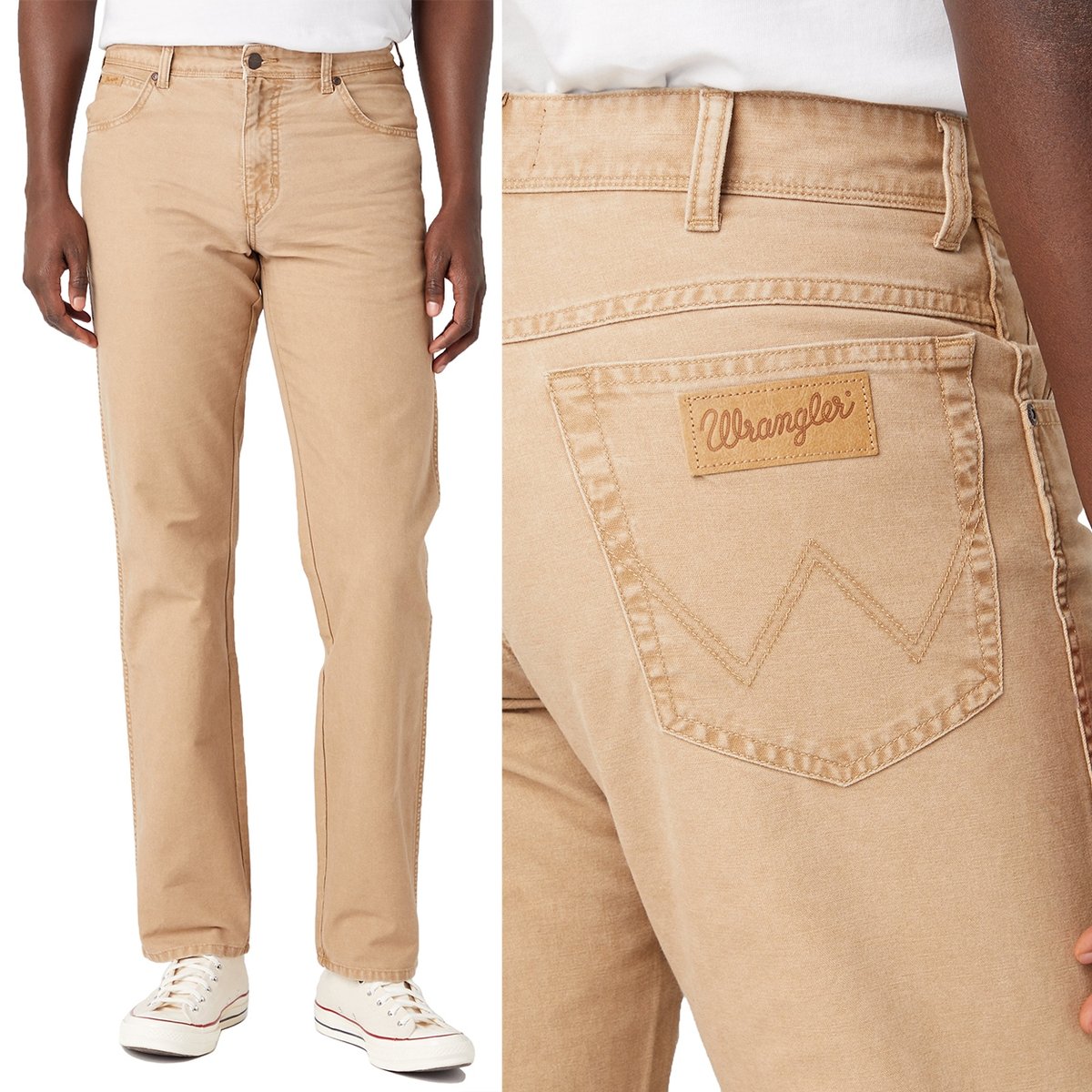Wrangler TEXAS Tigers Eye BEŻOWE MATERIAŁOWE SPODNIE BEZ STRECZU W34 L34