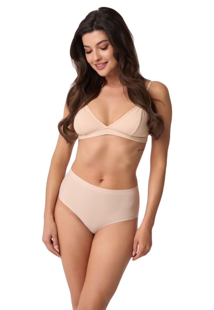 Figi damskie z wysokim stanem i koronką kod 2010 beżowe  S