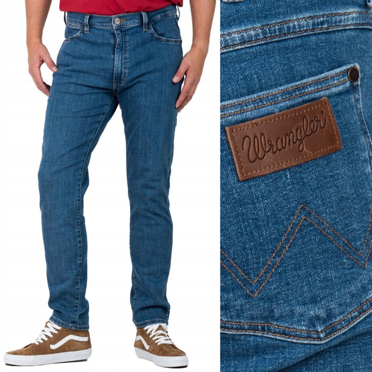 Wrangler LARSTON SLIM TAPERED Sabotage ELASTYCZNY CIENKI DżINS W34 L32