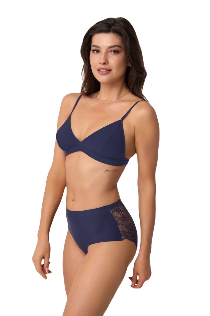 Figi damskie z wysokim stanem i koronką kod 2010 granatowe  M