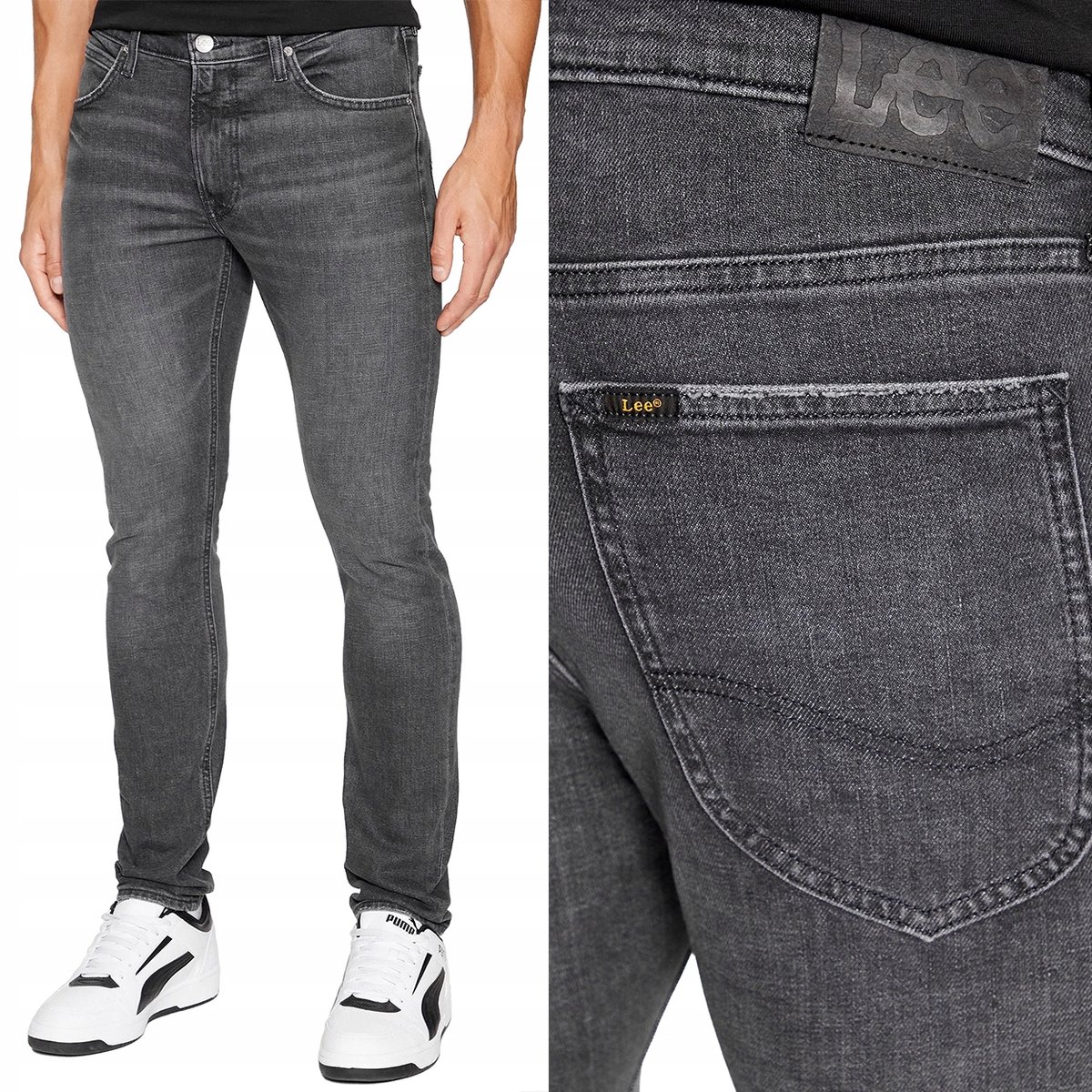 Lee LUKE SLIM TAPERED Eclipse INDIGOOD RURKI SZARY DżINS W33 L34
