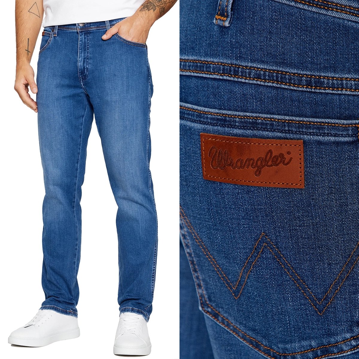 Wrangler TEXAS SLIM Pisces EPIC SOFT MIĘKKI ELASTYCZNY BLUE DżINS W44 L34