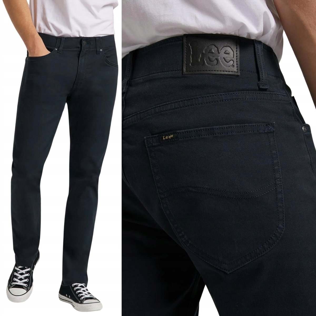 Lee STRAIGHT FIT XM Extreme Motion Navy WYGODNE GRANATOWE SPODNIE W31 L32