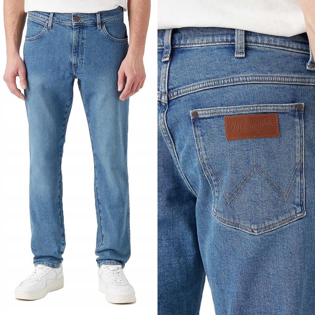 Wrangler RIVER TRUE TAPERED Octane LEKKO ZWĘŻANE WYGODNE BLUE DżINS W34 L32