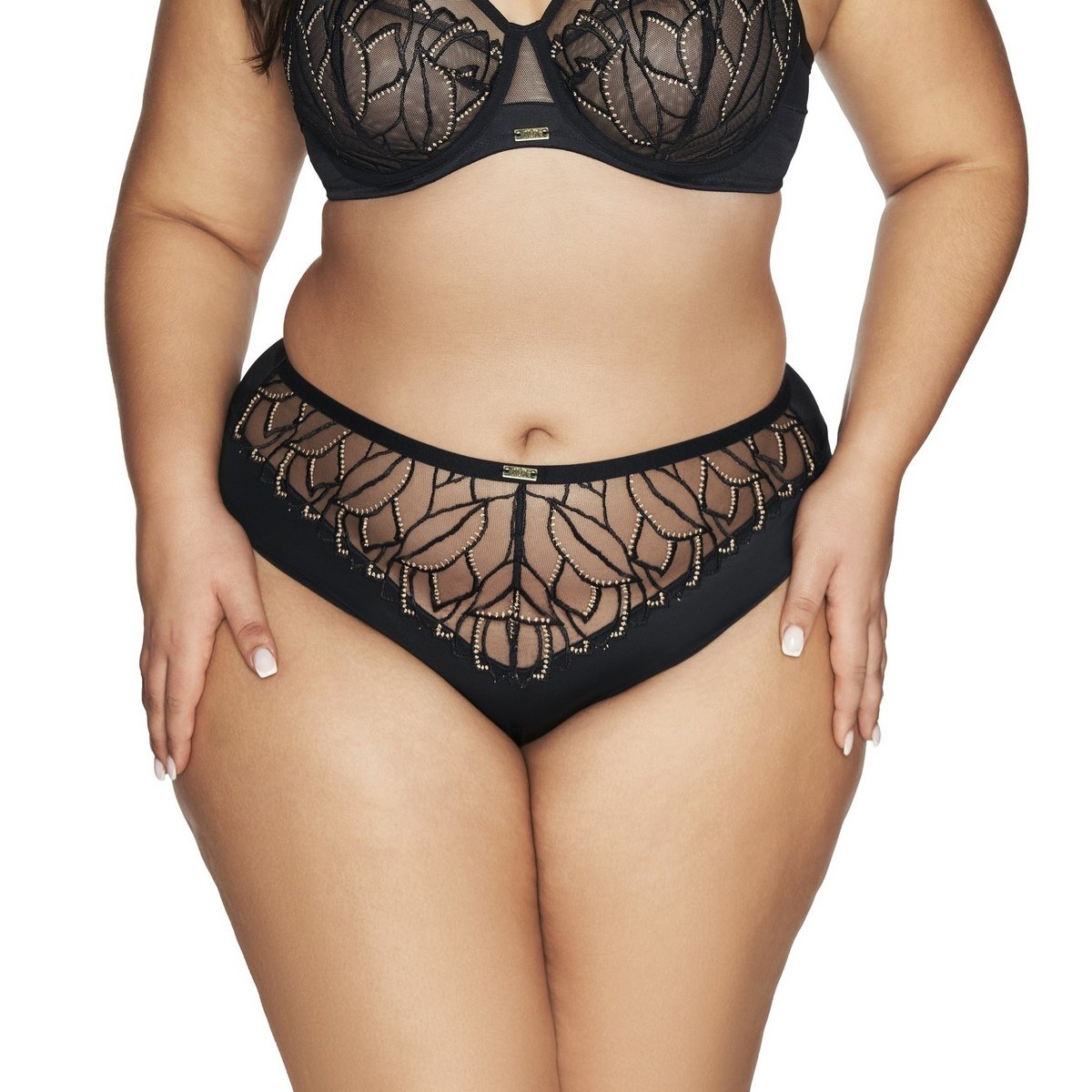 Figi damskie z haftem i tiulem AV 2115 czarne  3XL