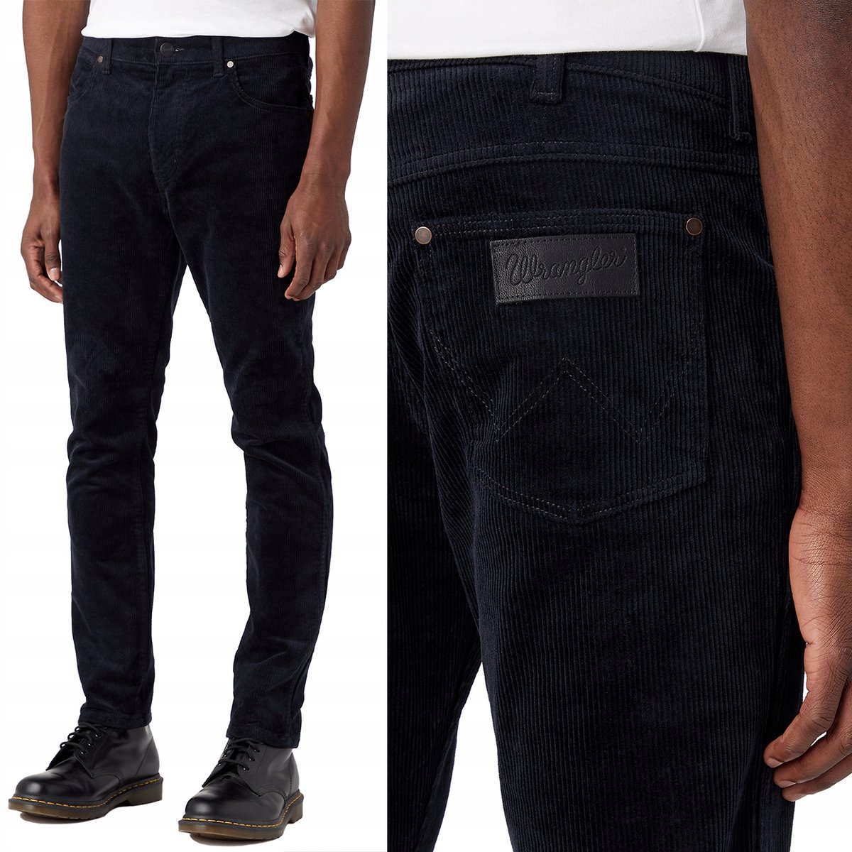 Wrangler LARSTON SLIM Dark Navy DOPASOWANE GRANATOWE SZTRUKSY W32 L32