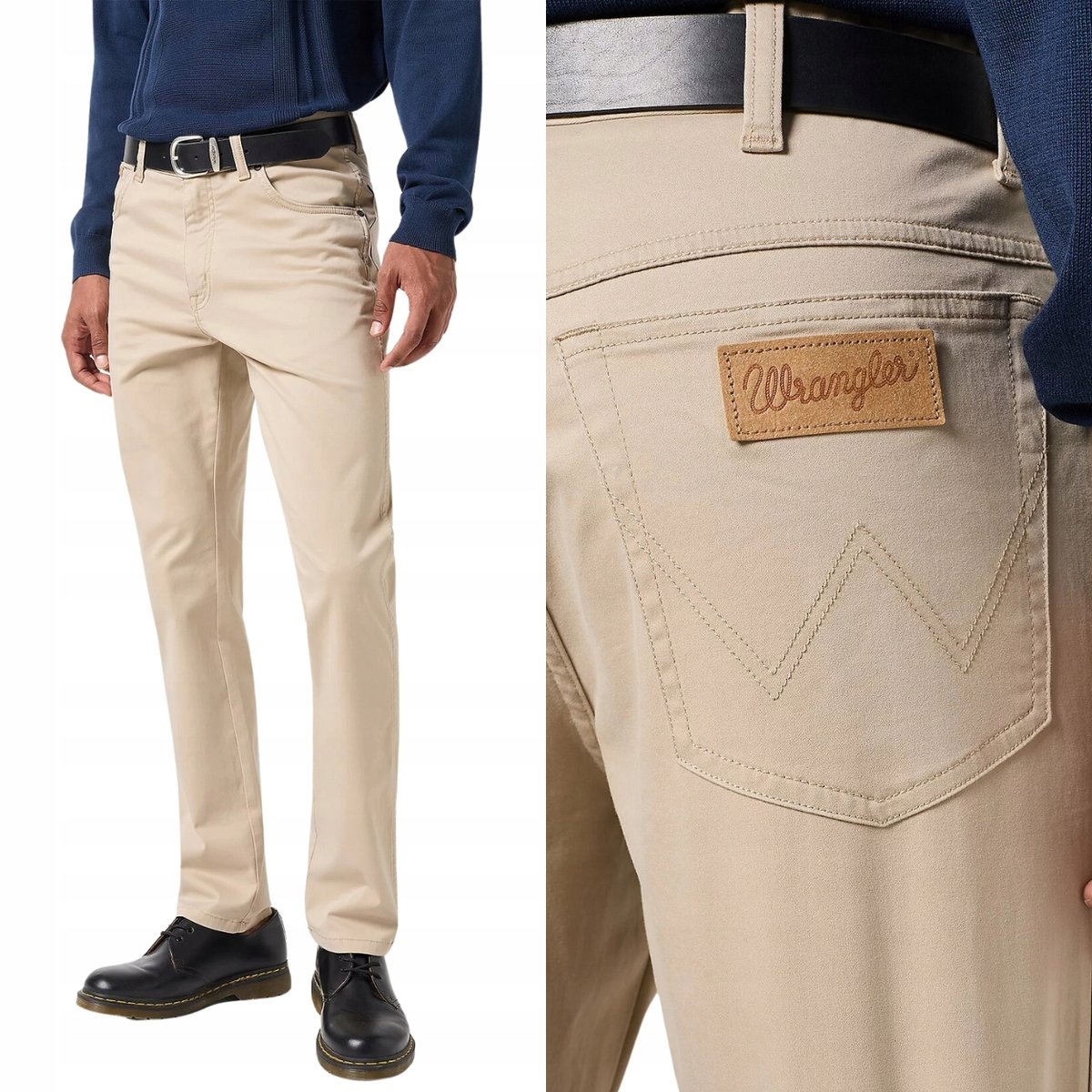 Wrangler TEXAS SLIM Plaza Taupe KLASYCZNE BEŻOWE BAWEŁNIANE W32 L32