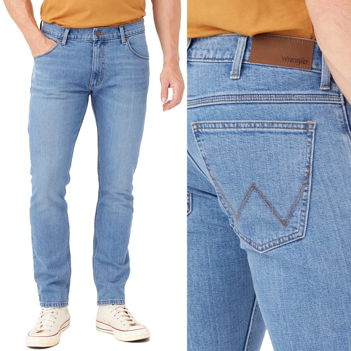 Wrangler SLIM Great Blue DOPASOWANY DżINS DZIKI KOZAK W32 L34