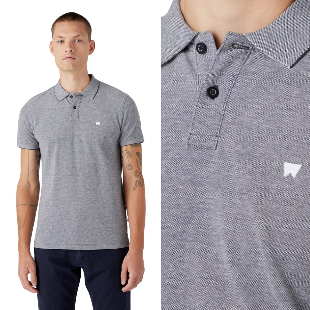 Wrangler REFINED POLO SHIRT Faded Black SZARA POLÓWKA MAŁE LOGO REGULAR M