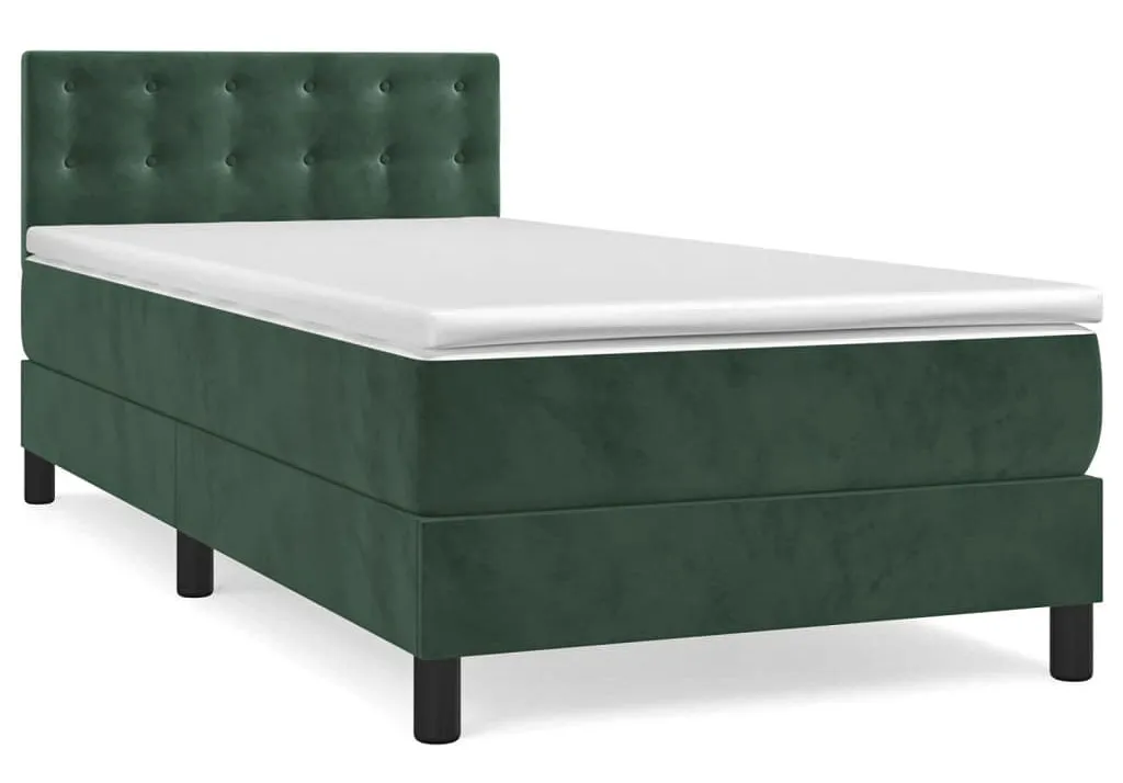 Zielone kontynentalne łóżko z materacem 90x200 L3-W68