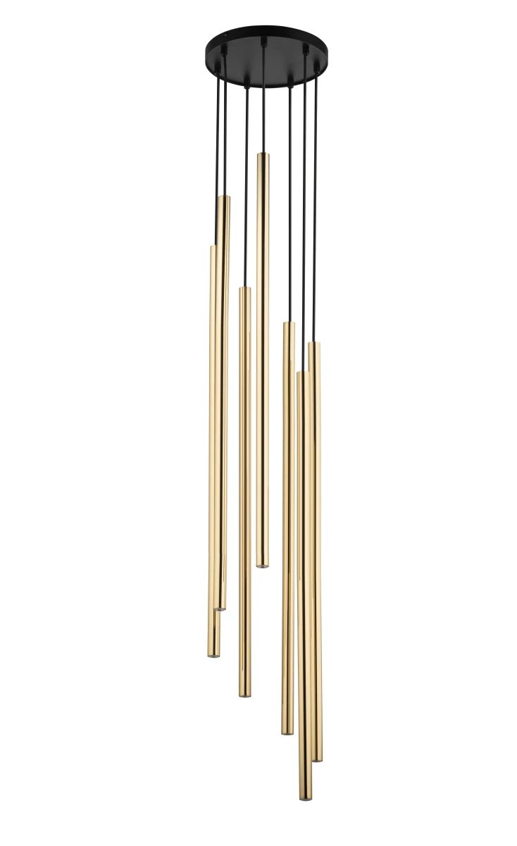 Lampa punktowa wisząca Sopel Lux 7 Długa Złota – do wysokiego salonu