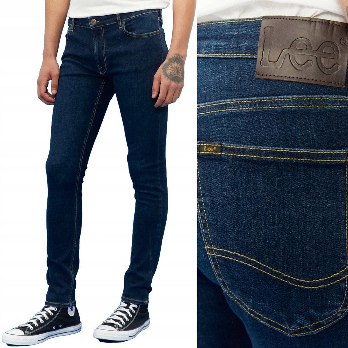 Lee MALONE SKINNY Washed Dark CIEMNY DżINS RURKI W28 L32