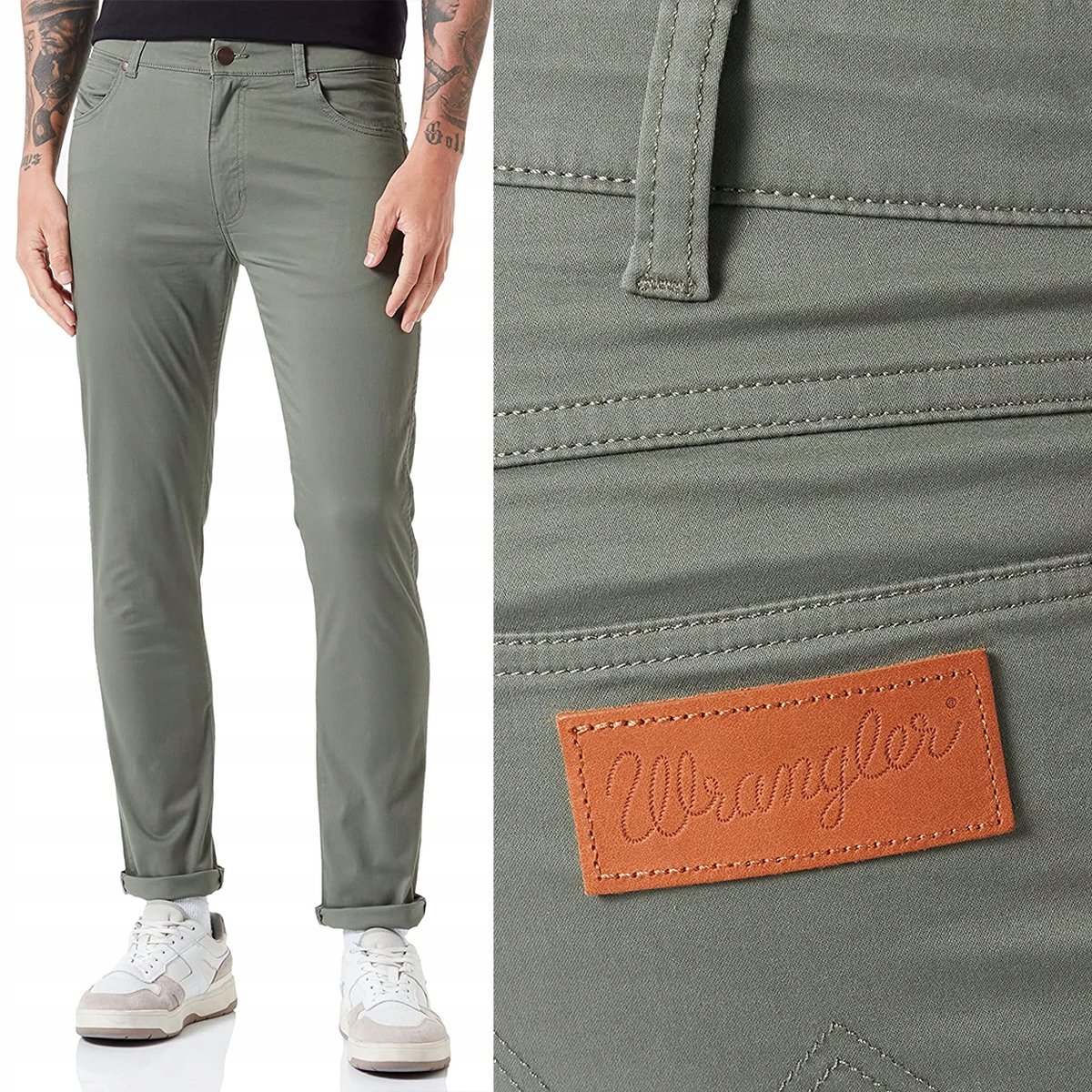 Wrangler LARSTON SLIM Dusty Olive ZIELONE W30 L32
