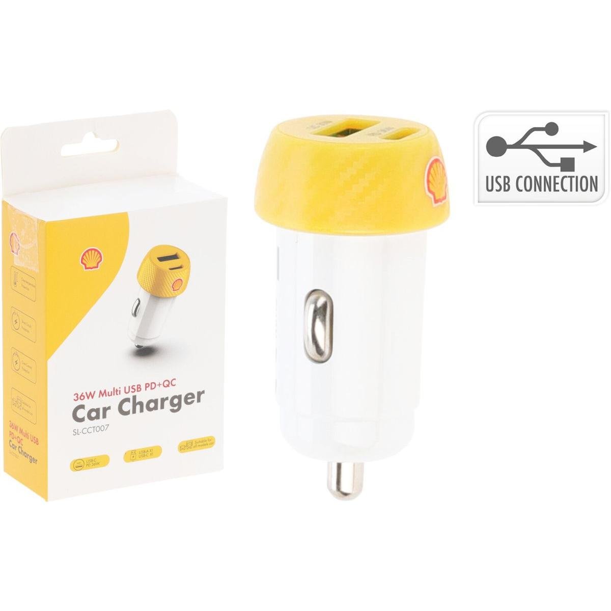 Ładowarka samochodowa SHELL USB - A i USB - C szybka 36W oryginalna PD+QC