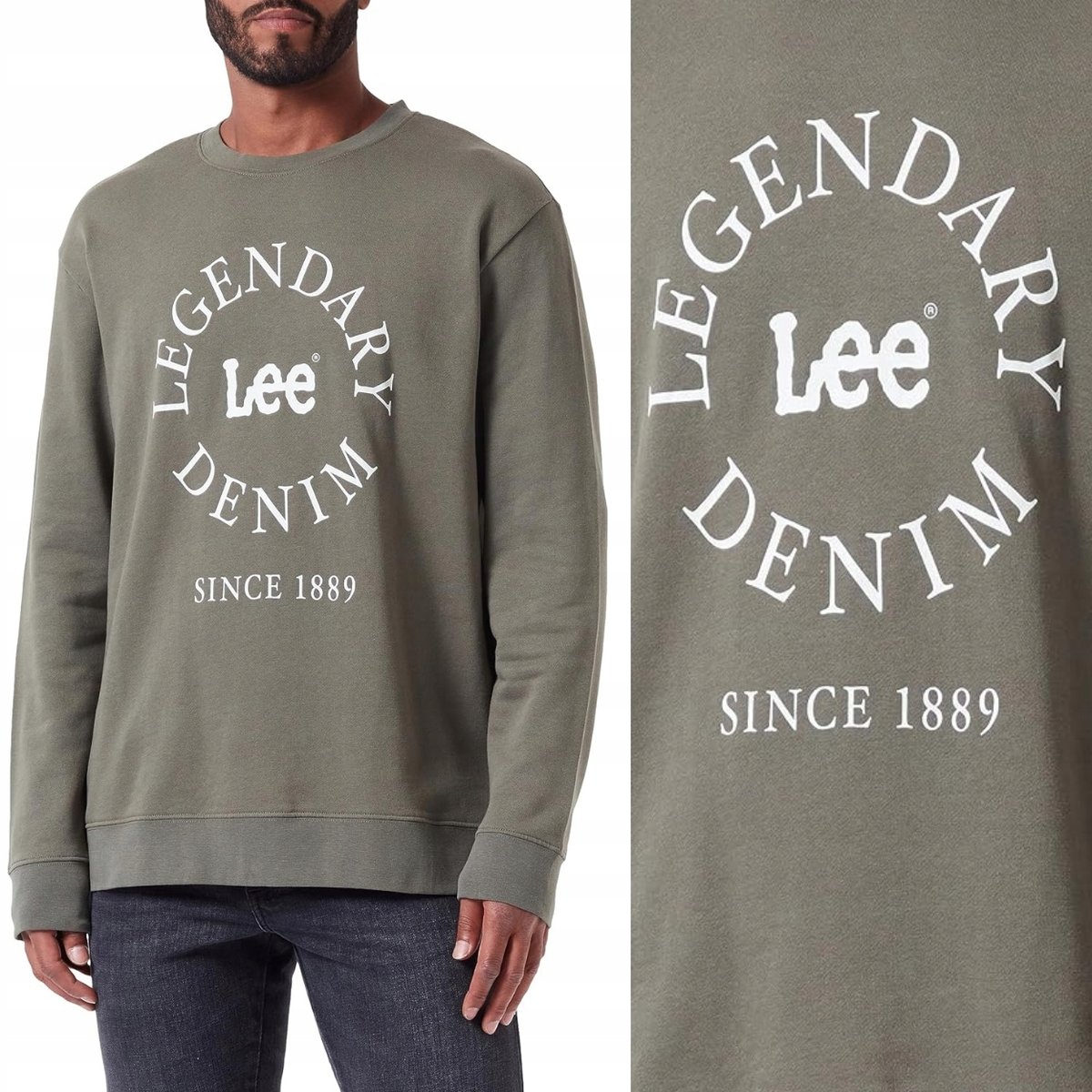 Lee LEGENDARY SWS Olive Grove ZIELONA BLUZA Z LOGO REGULAR FIT M