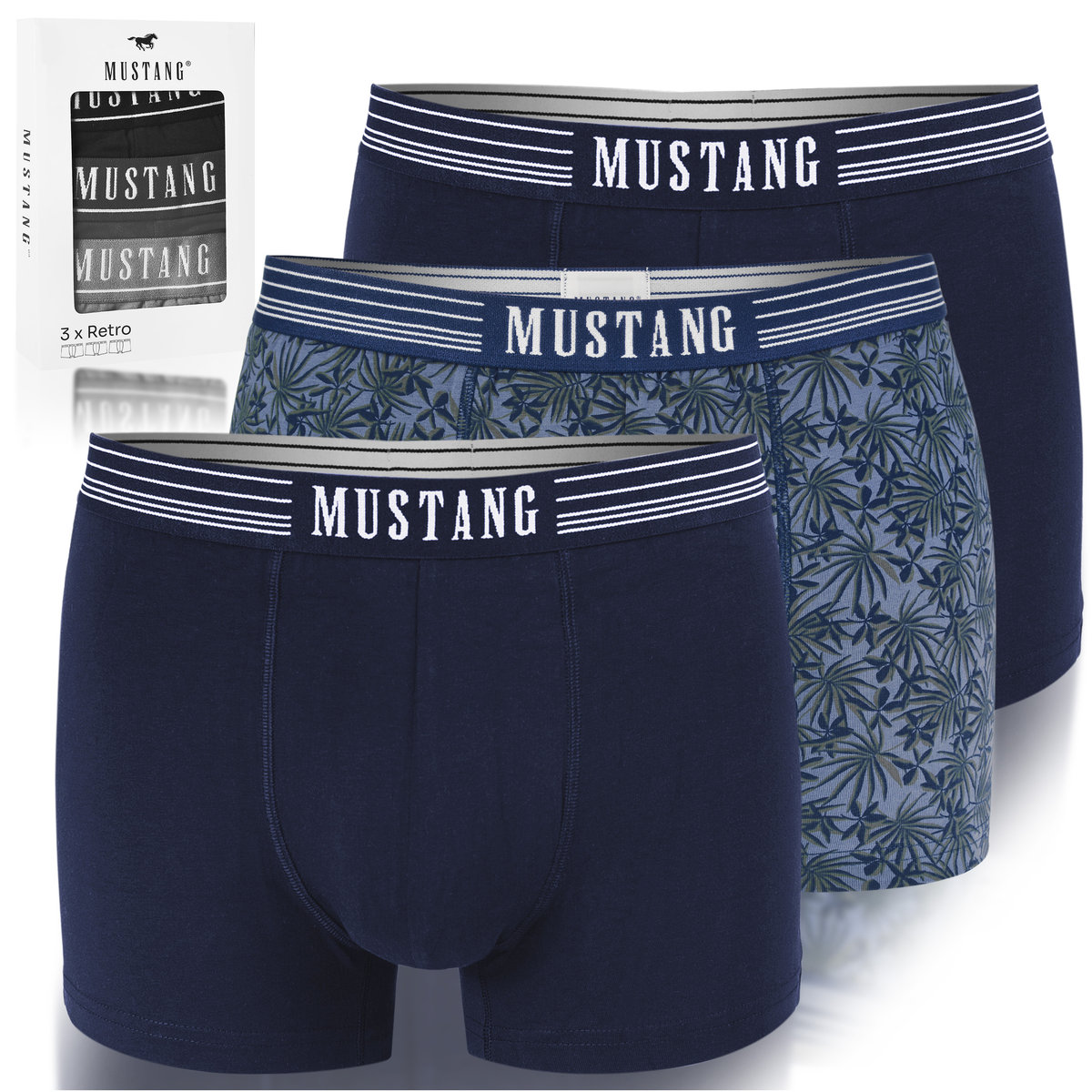 Mustang Bokserki Męskie Bawełniane 3 sztuki 4156 Palmy Retro Rozmiar XL