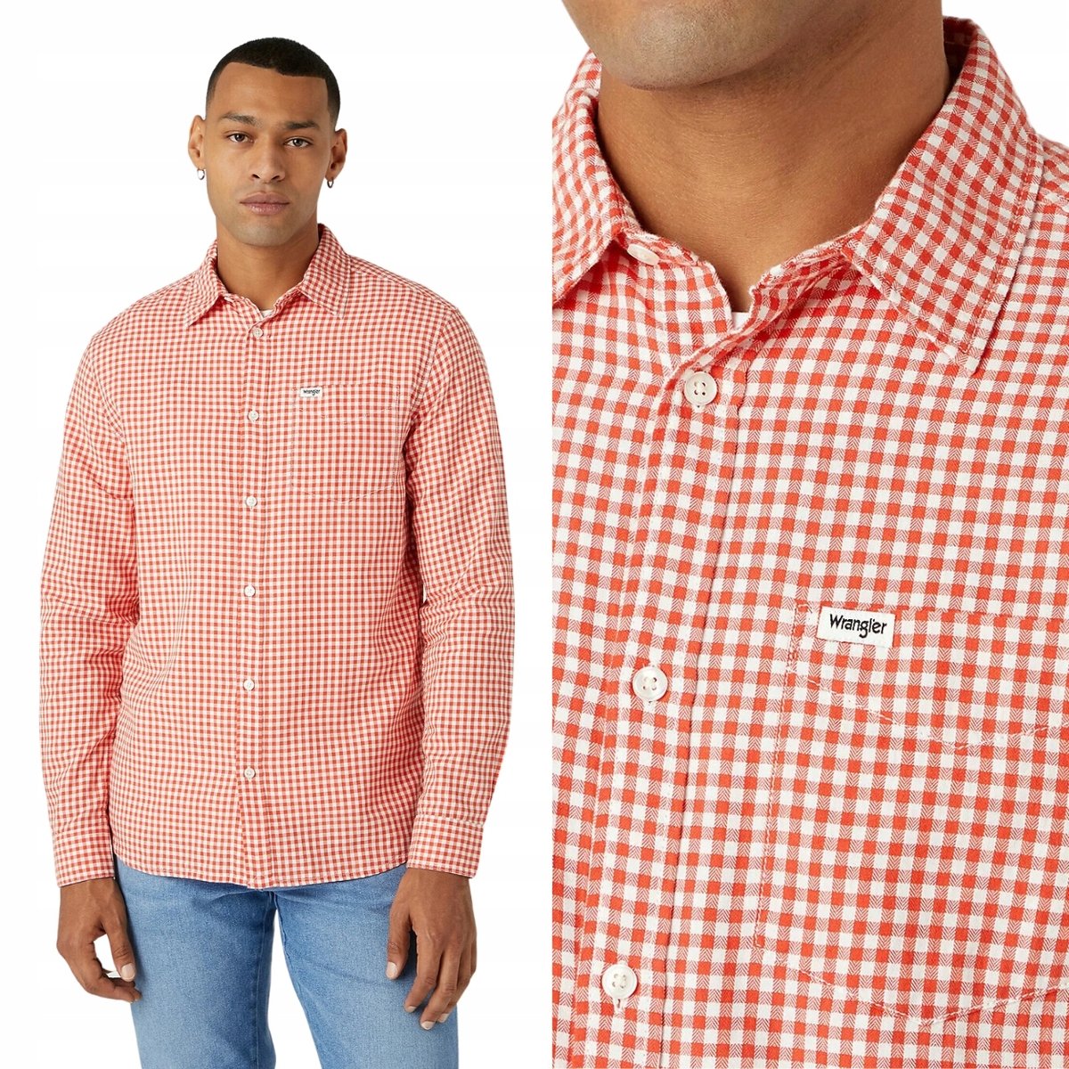 Wrangler 1 POCKET SHIRT Paprika KOSZULA W DROBNĄ KRATĘ REGULAR FIT S