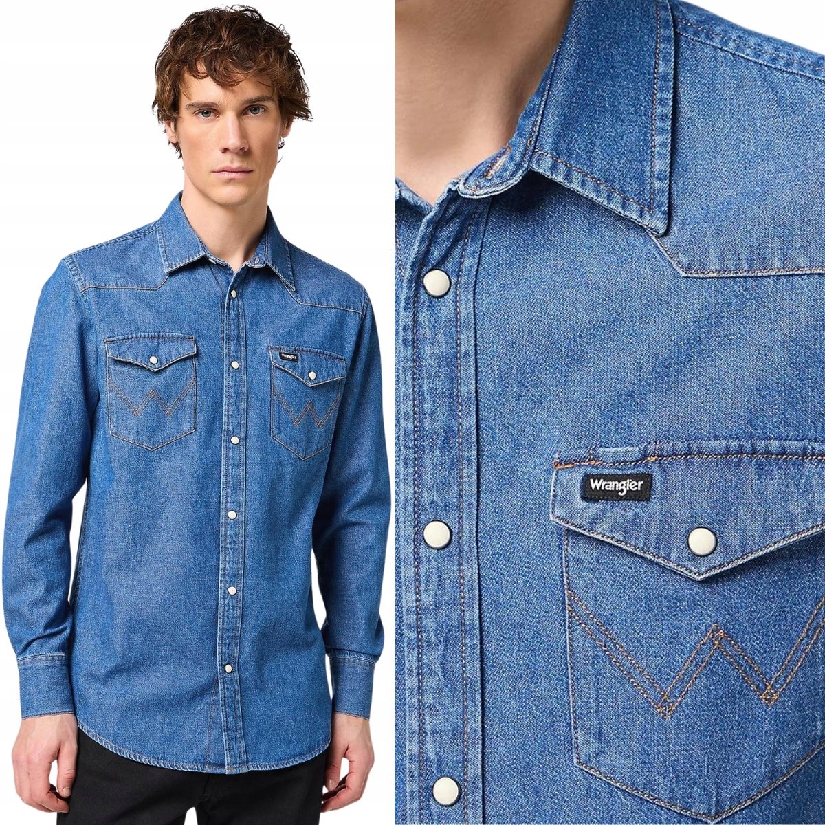 Wrangler LS WESTERN SHIRT Barrel Blue KOSZULA JEANSOWA DżINS REGULAR M