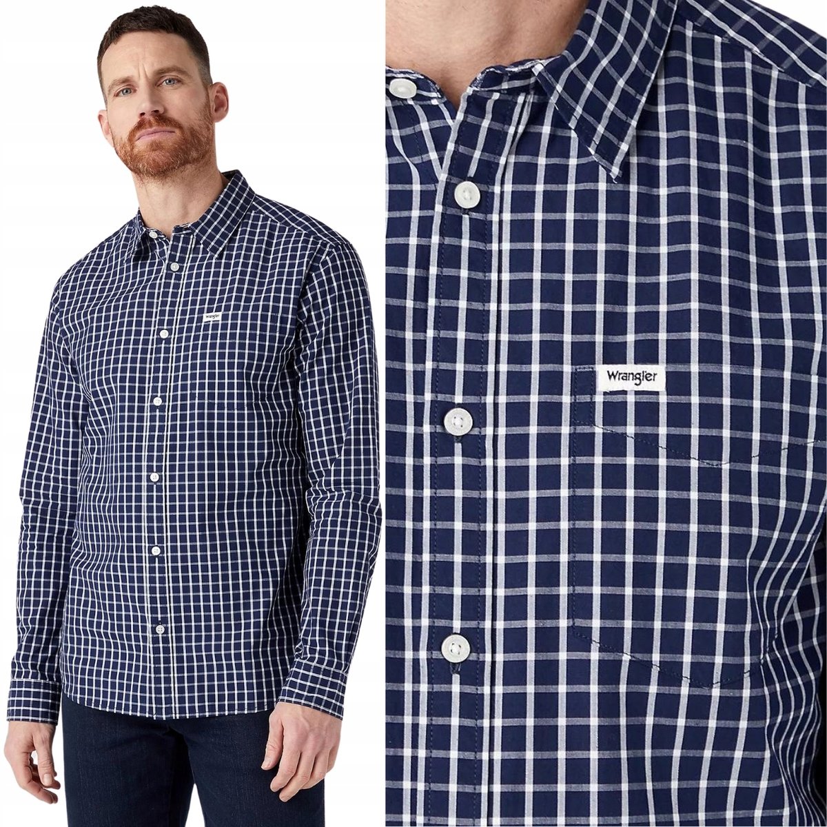 Wrangler 1 POCKET SHIRT True Navy GRANATOWA KOSZULA W KRATĘ REGULAR FIT M