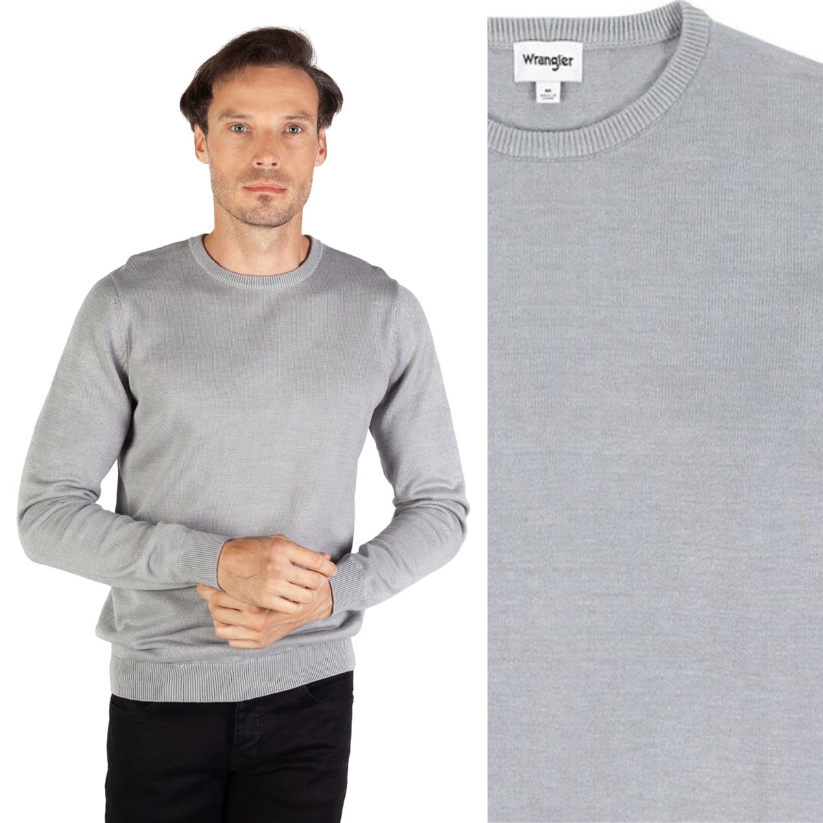 Wrangler CREW KNIT Mid Grey Melee SZARY SWETER REGULAR FIT XXL