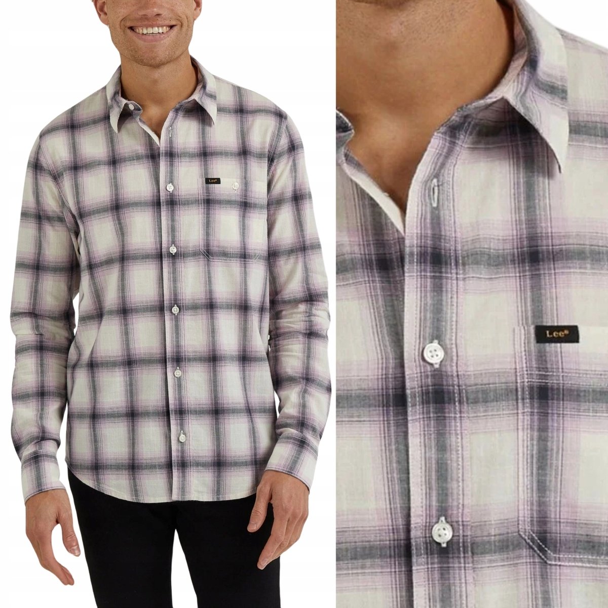 Lee LEESURE SHIRT Pansy JASNA KOSZULA W KRATĘ REGULAR FIT M