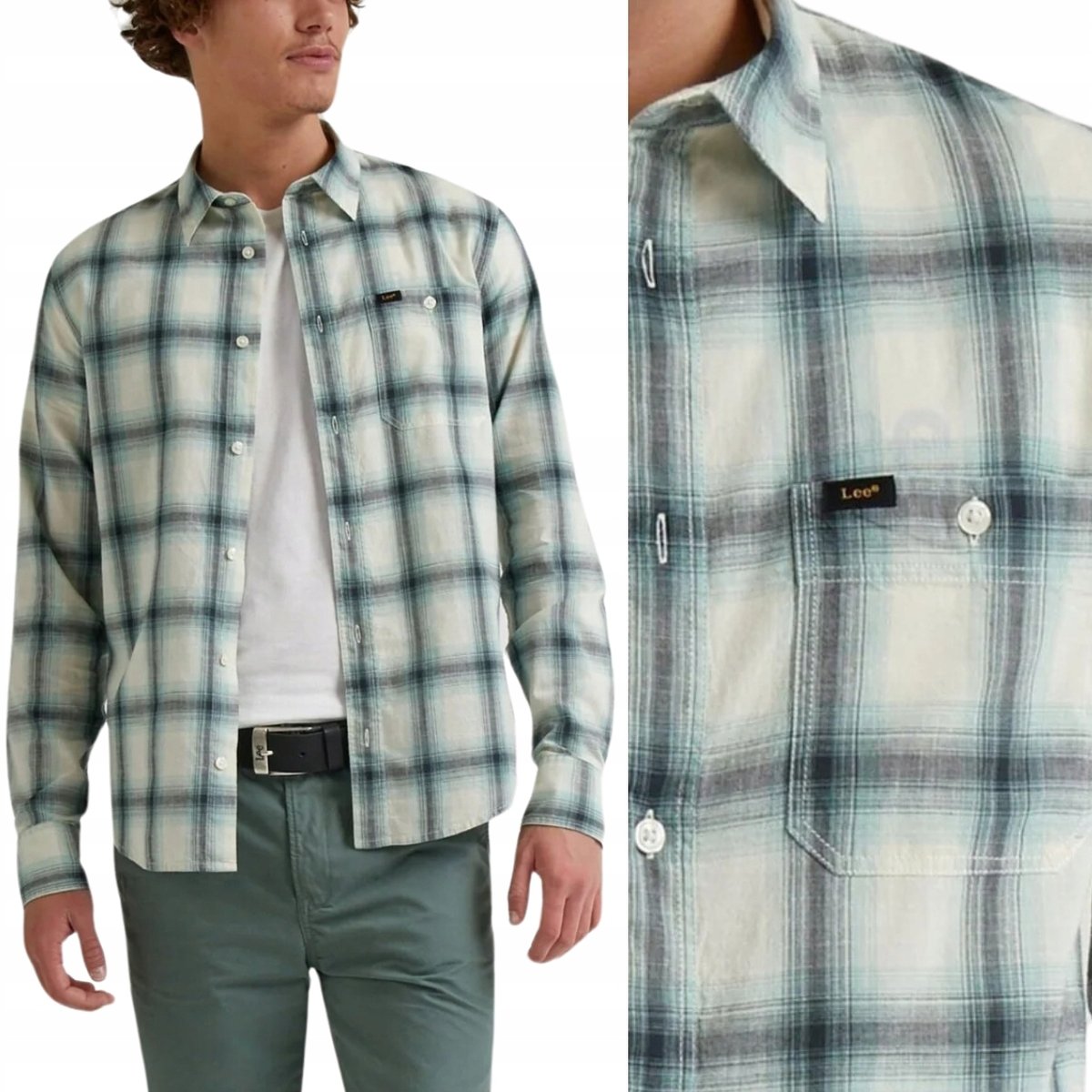 Lee LEESURE SHIRT Dusty Jade KOSZULA W KRATĘ REGULAR FIT M