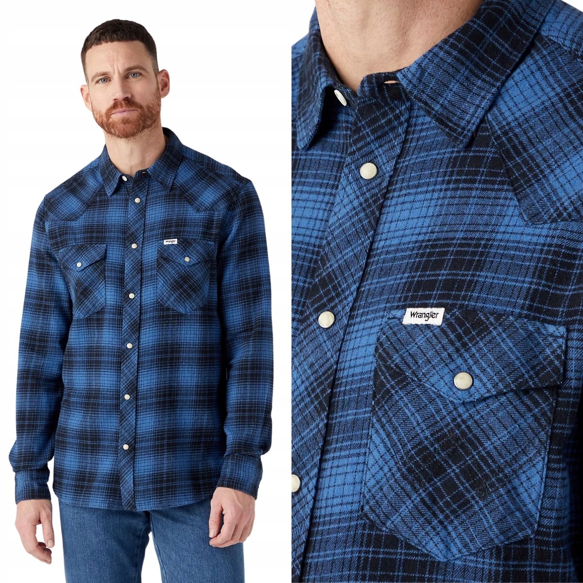 Wrangler LS WESTERN SHIRT Federal Blue GRANATOWA KOSZULA W KRATĘ REGULAR M