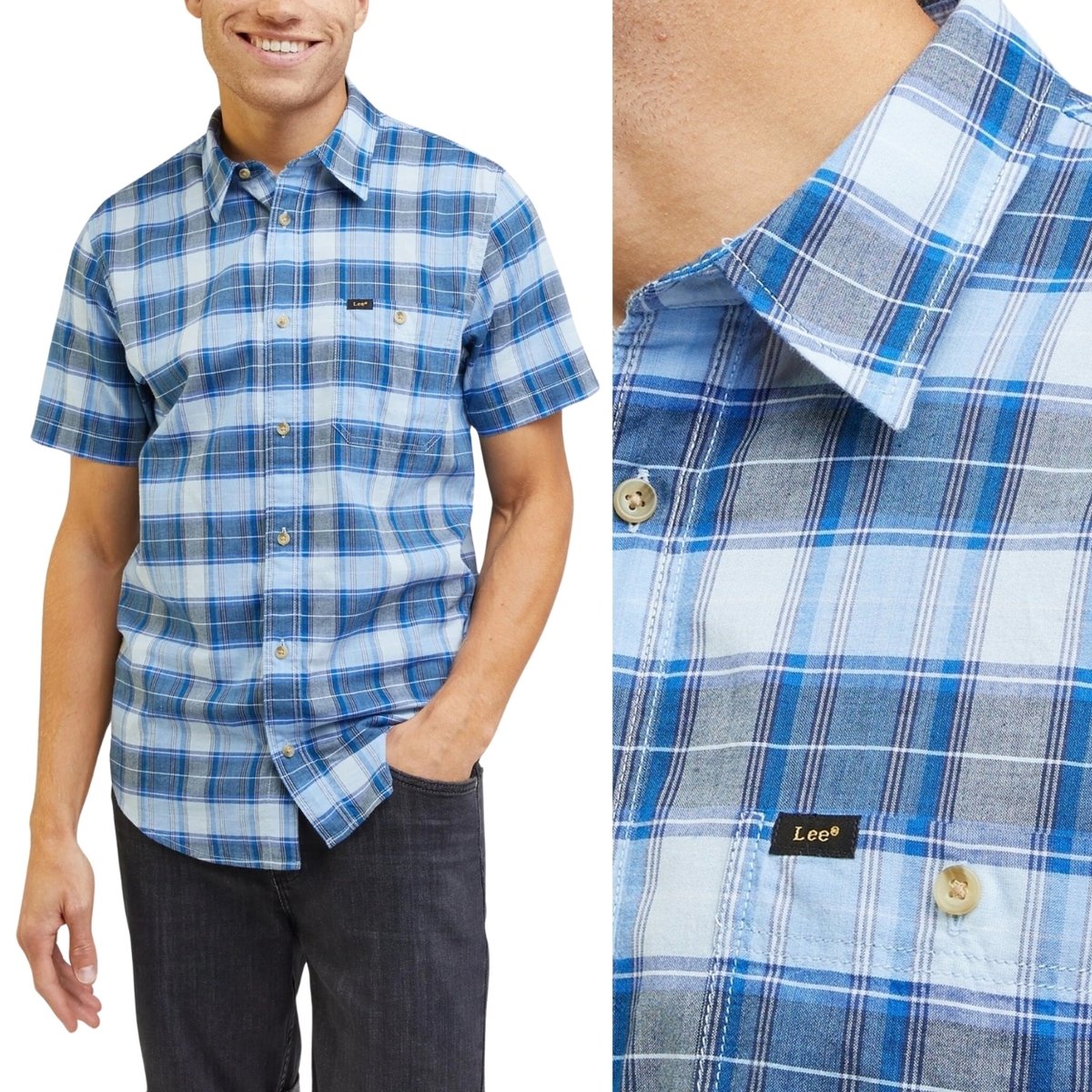 Lee SS LEESURE SHIRT Ferris KOSZULA W KRATĘ KRÓTKI RĘKAW REGULAR FIT M