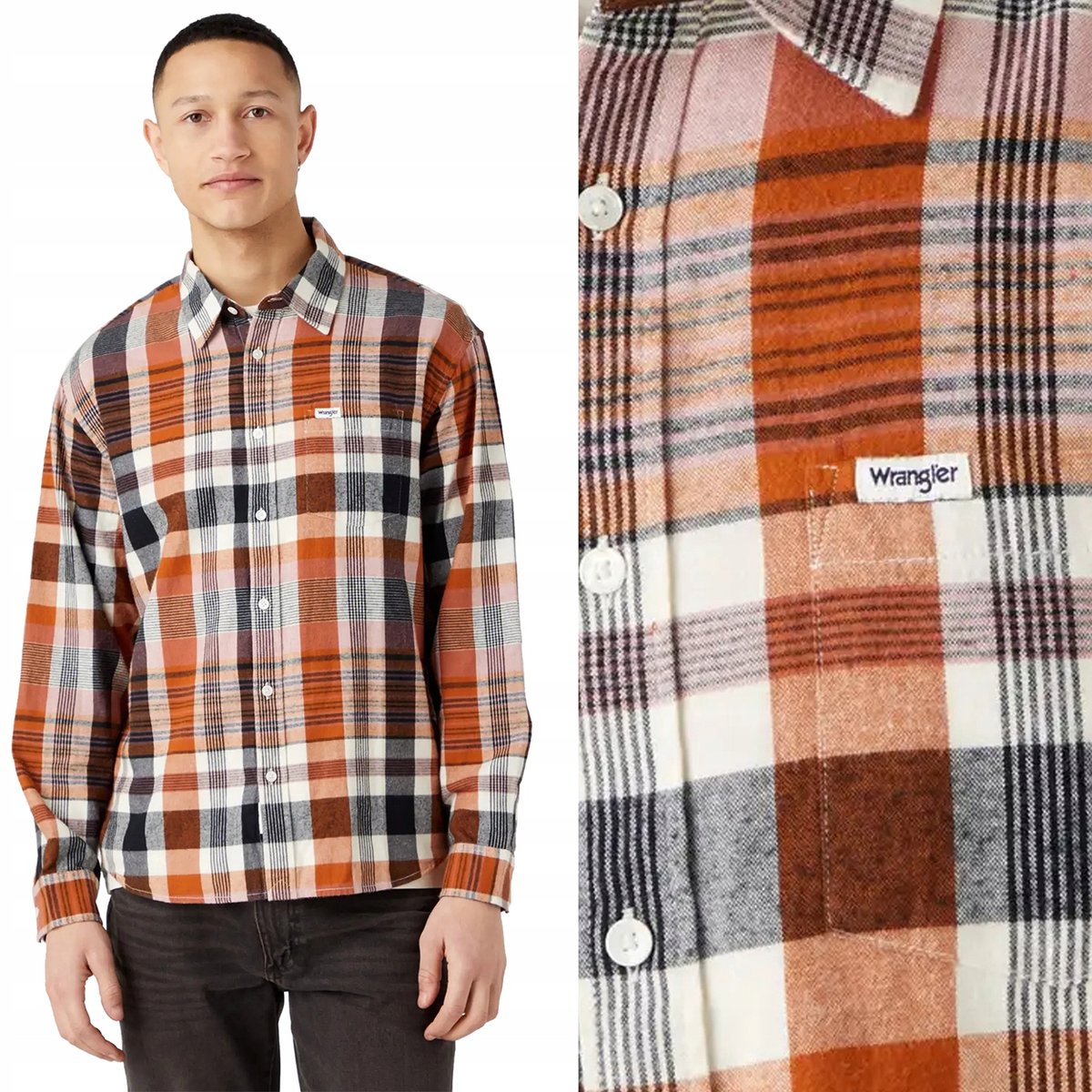 Wrangler 1 POCKET SHIRT Whitered Rose LUŹNA KOSZULA W KRATĘ L