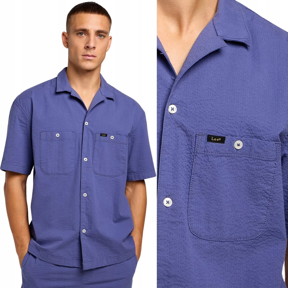 Lee 2 POCKET CAMP SHIRT Surf BARDZO LUŹNA FIOLETOWA KOSZULA KRÓTKI RĘKAW M