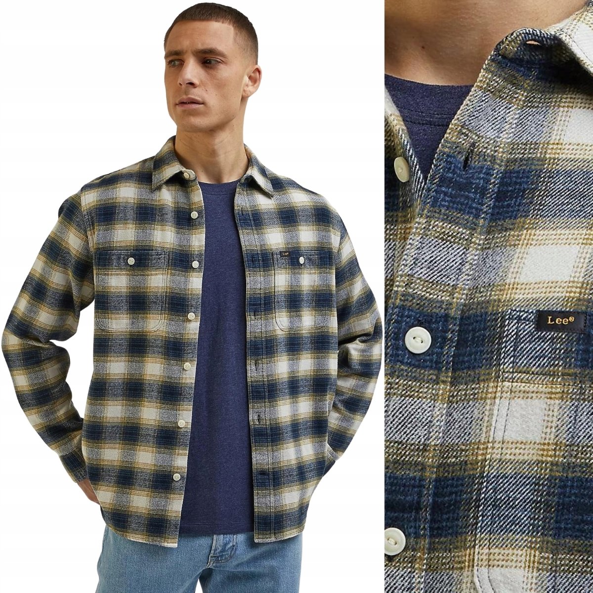 Lee WORKER SHIRT 2.0 Ecru LUŹNA KOSZULA W KRATĘ GRUBSZA BAWEŁNA XXL