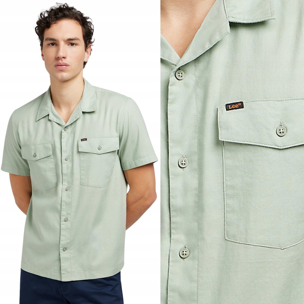 Lee SS CHETOPA SHIRT Grey LUŹNA ZIELONA KOSZULA KRÓTKI RĘKAW RELAXED L