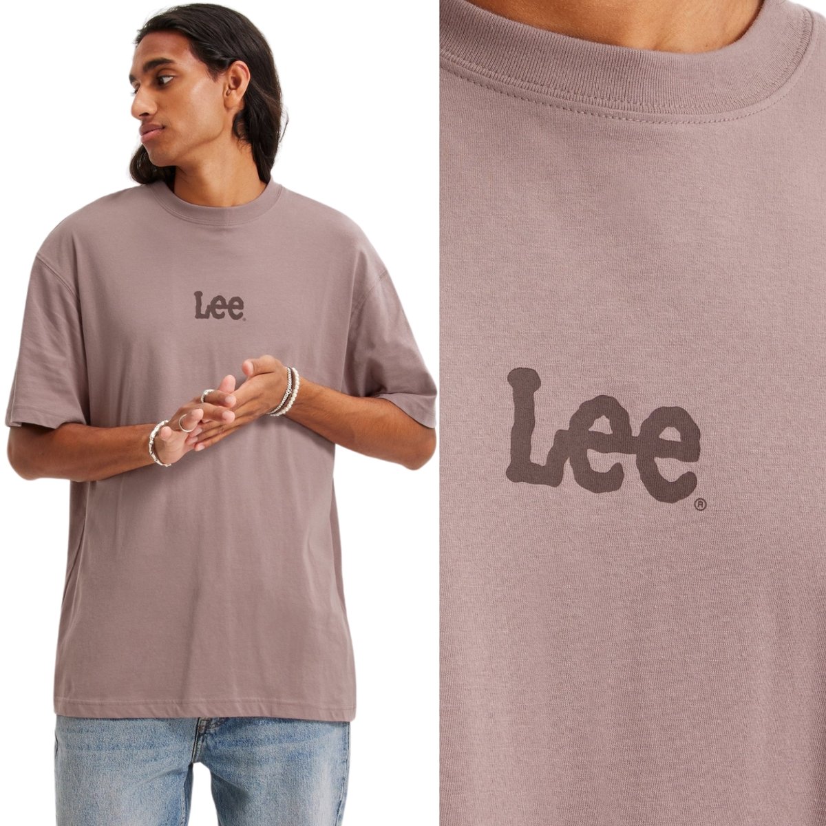 Lee LOGO LOOSE TEE Purple Storm BARDZO LUŹNY WRZOSOWY T-SHIRT BAWEŁNIANA L