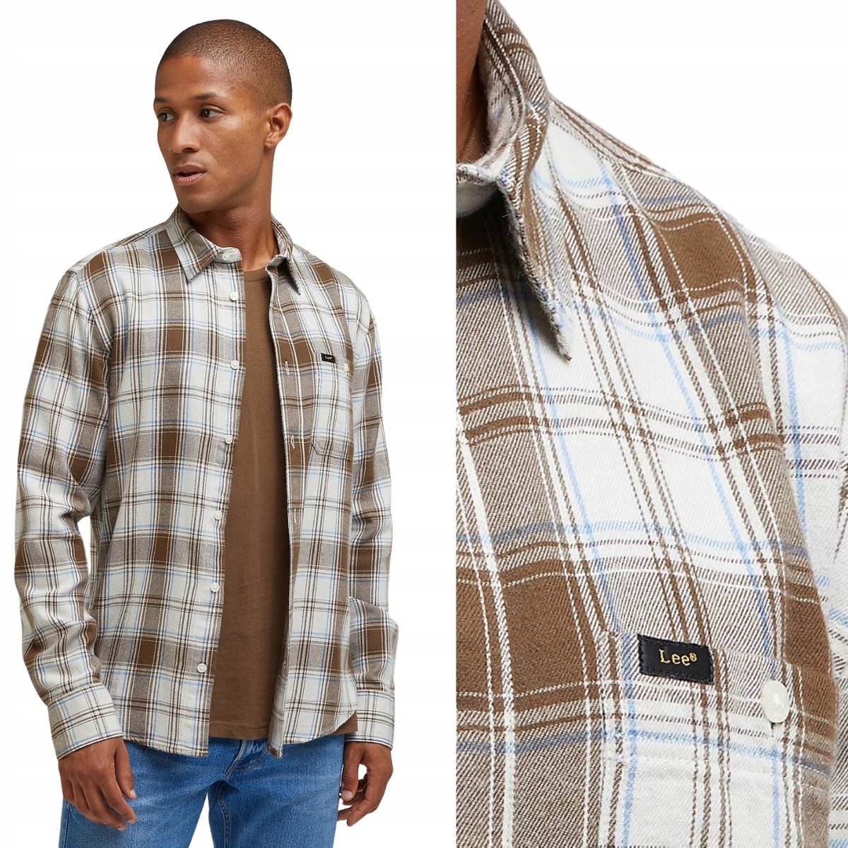 Lee LEESURE SHIRT Ecru KOSZULA W KRATĘ REGULAR FIT XXL