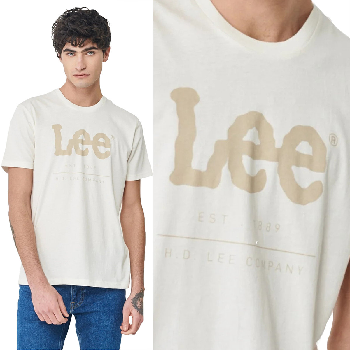 Lee LOGO TEE Off White BIAŁY T-SHIRT BAWEŁNIANA KOSZULKA Z LOGO REGULAR XXL