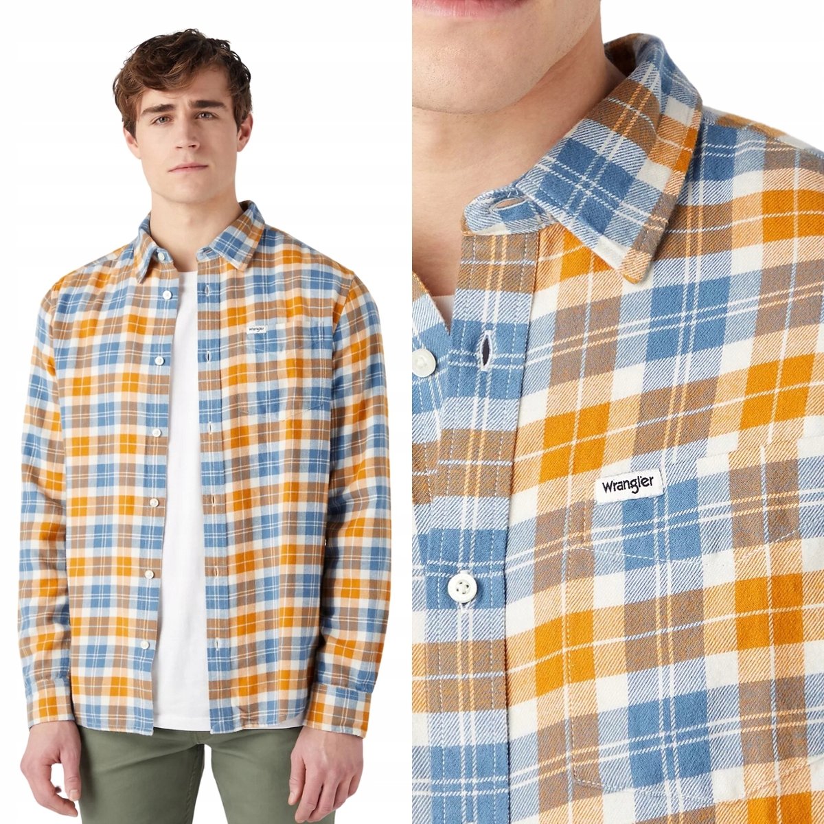 Wrangler 1 POCKET SHIRT Captains Blue KOSZULA W KRATĘ REGULAR FIT M