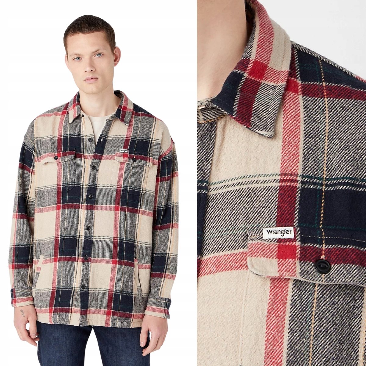 Wrangler OVERSHIRT Black LUŹNA GRUBA KOSZULA LEKKA KURTKA W KRATĘ L