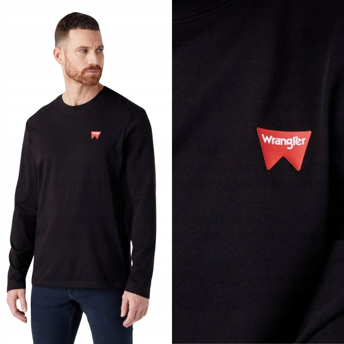 Wrangler LS SIGN OFF TEE CZARNA KOSZULKA DŁUGI RĘKAW MAŁE LOGO REGULAR 4XL