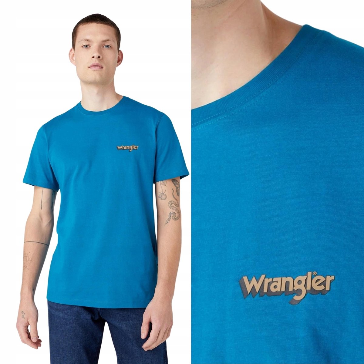 Wrangler GRAPHIC LOGO TEE Ocean Depths BAWEŁNIANA KOSZULKA T-SHIRT LOGO S