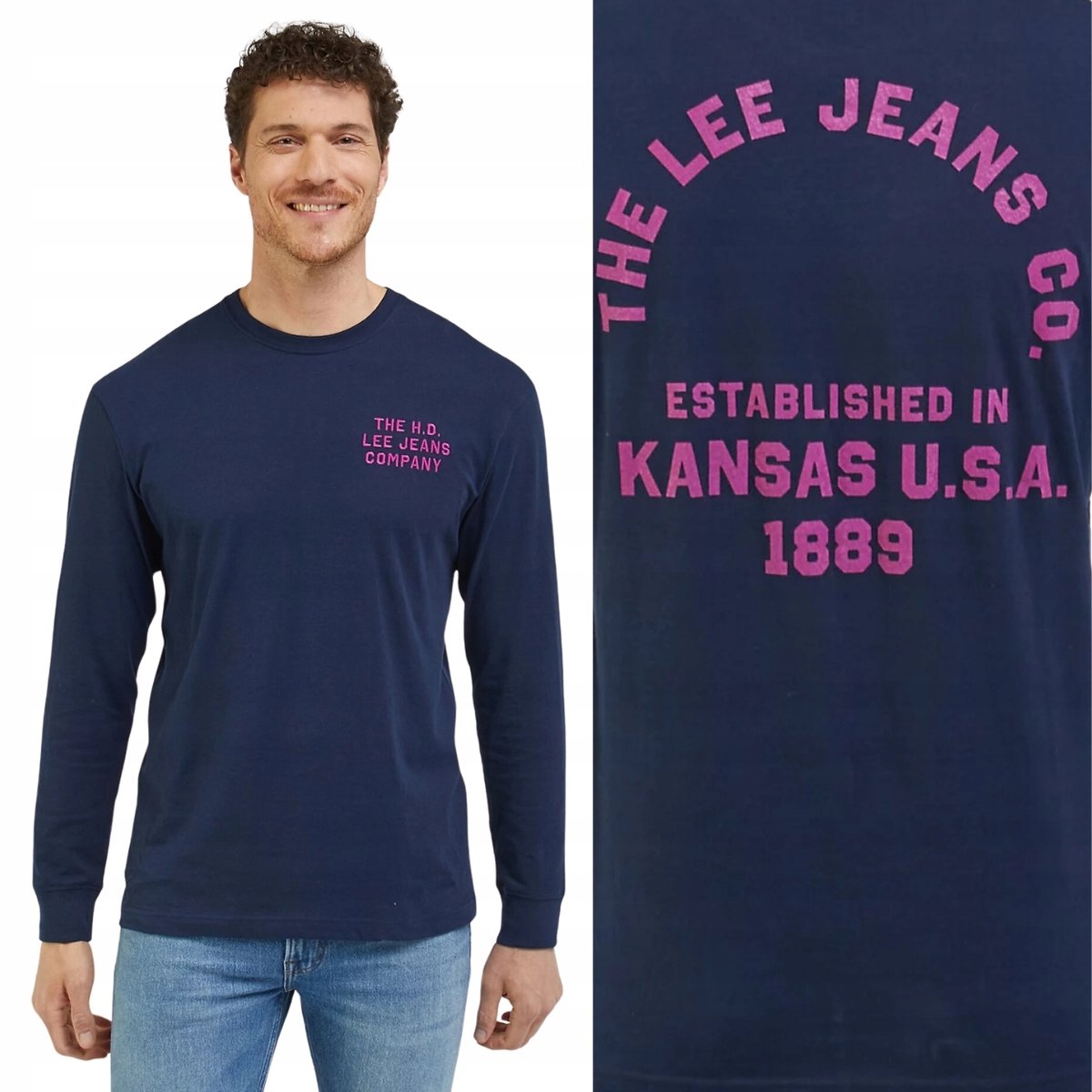 Lee RELAXED LS TEE Emperor Navy LUŹNA KOSZULKA Z DŁUGIM RĘKAWEM LOGO M