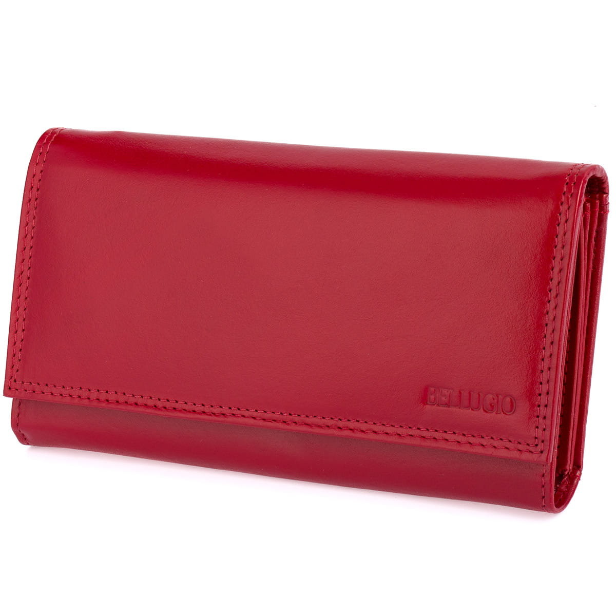 Podłużny skórzany portfel damski Bellugio - ciemnoczerwony