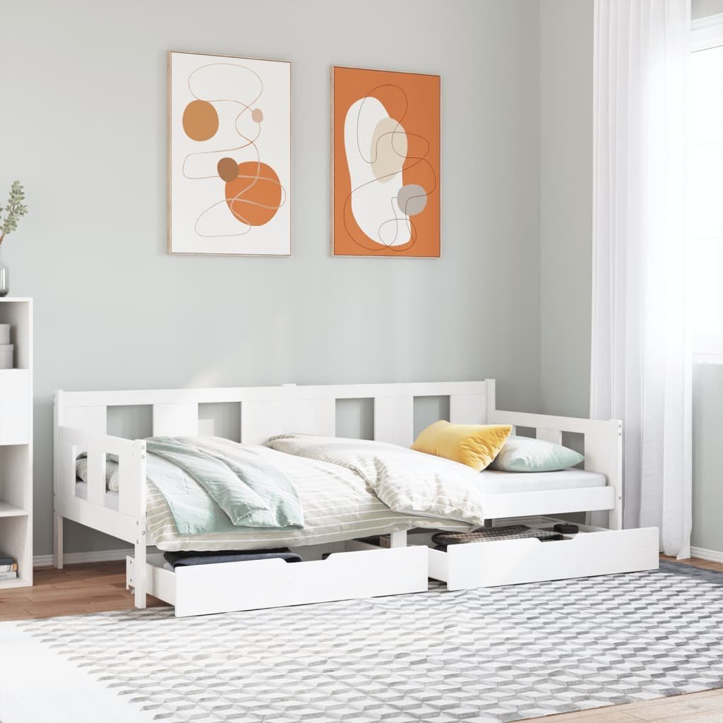 Łóżko dzienne z szufladami, białe, 80x200 cm, drewno sosnowe Lumarko!
